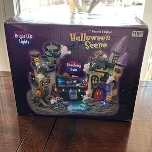 Halloween Scene with LED Lights and Revolving Train